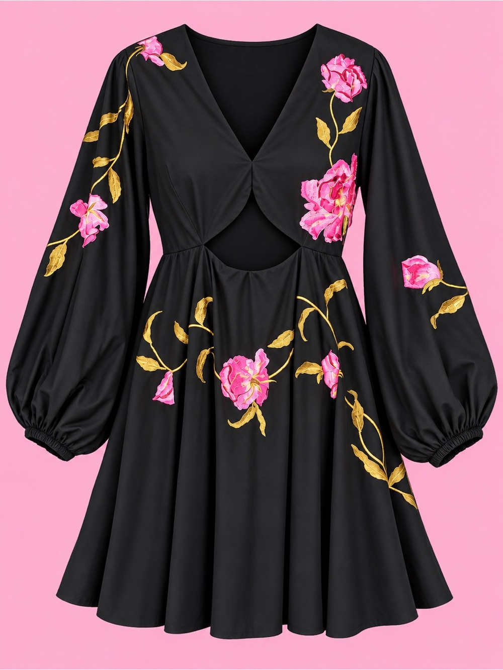 ASOS Black Mini Dress with Pink & Gold Floral Embroidery